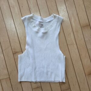 aerie White Ribbed Crewneck Crop Tank